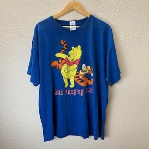 Disney Winnie the Pooh and Tigger T Shirt Blue Graphic Tee Adult XL